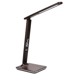 Solight LED stolní lampička s displayem, 9W, volba teploty světla, kůže, hnědá