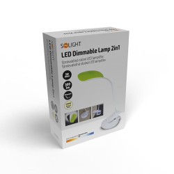 Solight LED stmívatelná lampička 2v1, podstavec i klip, 5W 4000K, 3 barevné kryty