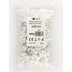 Solight kabelové příchytky, průměr 8mm, bílé, 100ks