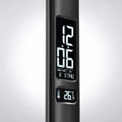 Solight LED stolní lampička s displejem, 9W, volba teploty světla, kůže, černá