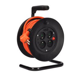 Solight prodlužovací přívod na bubnu, 4 zásuvky, 15m, oranžový kabel, 3x 1,5mm2