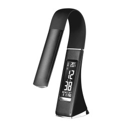 Solight LED stolní lampička s displayem, 6W, 4100K, kůže, černá