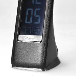 Solight LED stolní lampička s displayem, 6W, 4100K, kůže, černá