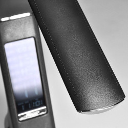 Solight LED stolní lampička s displayem, 6W, 4100K, kůže, černá