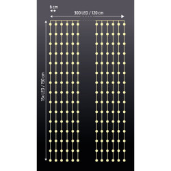 Solight LED vánoční závěs okenní, stříbrný, 300x mini LED, časovač, 8 funkcí, USB