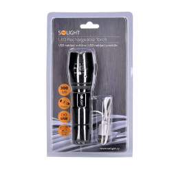Solight nabíjecí LED svítilna, 300lm, Cree, fokus, Li-Ion, USB nabíjení, power banka
