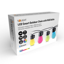 Solight LED smart venkovní řetěz s RGB žárovkami, bluetooth, 15 žárovek, 14m+6m, 10W