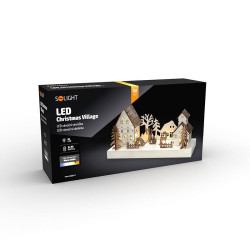 Solight LED vánoční vesnička, 34x17cm, dřevo, 4 LED, 2x AA