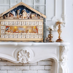 Solight LED adventní kalnedář - horská chata, 10x LED, 50x40cm, 2x AA