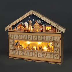 Solight LED adventní kalnedář - horská chata, 10x LED, 50x40cm, 2x AA