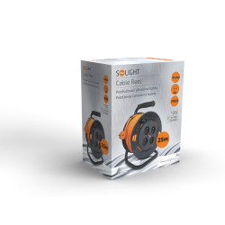 Solight prodlužovací přívod na bubnu, 4 zásuvky, 25m, oranžový kabel, 3x 1,5mm2