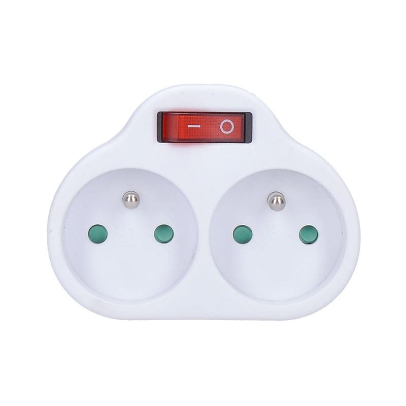 Solight rozbočka, 2x 10A, bílá, vypínač