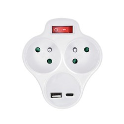 Solight Rozbočka s USB A+C nabíječkou, 2 x 10A, bílá, vypínač