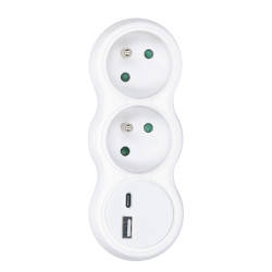 Solight Rozbočka s USB A+C nabíječkou, 2 x 10A, bílá