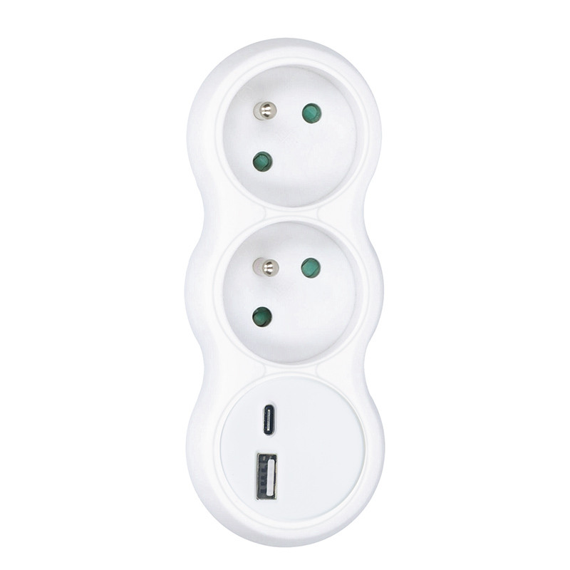 Solight Rozbočka s USB A+C nabíječkou, 2 x 10A, bílá