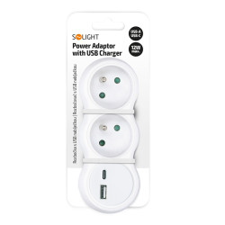 Solight Rozbočka s USB A+C nabíječkou, 2 x 10A, bílá
