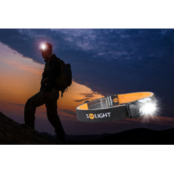 Solight LED čelová nabíjecí svítilna, 150 + 100lm, bílé a červené světlo, Li-ion, USB