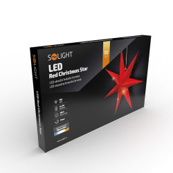 Solight LED vánoční hvězda červená, závěsná, 60cm, 20x LED, 2x AA