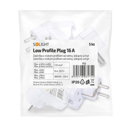 Solight zástrčka úhlová, nízký profil od stěny, IP20, bílá