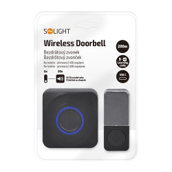 Solight bezdrátový zvonek, bateriový + USB, 200m, černý, learning code