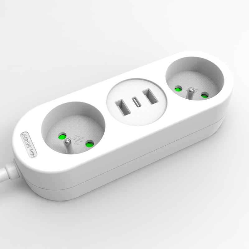 Solight 2z + USB A+C 17W, cestovní prodlužovací přívod 1.5m, bílý