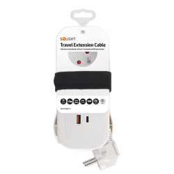 Solight 2z + USB A+C 20W PD, cestovní prodlužovací přívod 1.5m, bílý