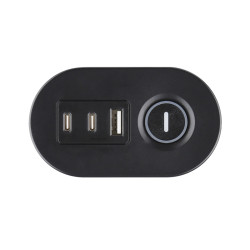 Solight 3z + USB A+C přenosné stolní zásuvky, 2m, černá, USB rychlonabíječka 20W PD