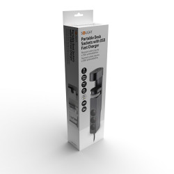 Solight 3z + USB A+C přenosné stolní zásuvky, 2m, černá, USB rychlonabíječka 20W PD