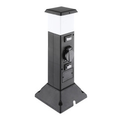Solight zahradní sloupek IP44 s LED osvětlením, plast, 2 zásuvky, hranol, černý