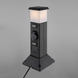 Solight zahradní sloupek IP44 s LED osvětlením, plast, 2 zásuvky, hranol, černý