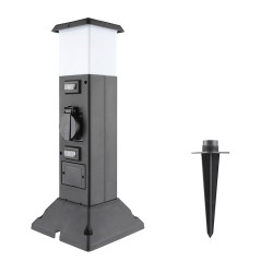 Solight zahradní sloupek IP44 s LED osvětlením, plast, 2 zásuvky, hranol, černý