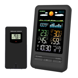 Solight meteostanice, barevný LCD, vnitřní/venkovní teplota a vlhkost, tlak, RCC, černá