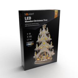 Solight LED dřevěný vánoční stromek s dekoracemi, 23x LED, přírodní barva, 64cm, 2x AA