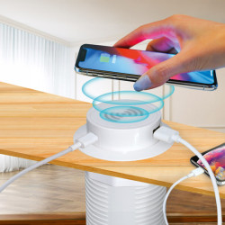 Solight USB A+C 20W PD+ Wireless 15W výsuvná nabíječka, bílá