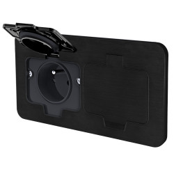 Solight vestavná podlahová dvojzásuvka, IP55, matná černá, obdélníkové víčko