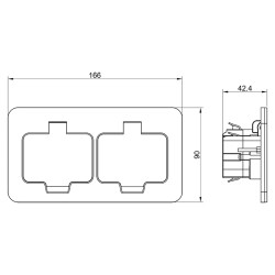 Solight vestavná podlahová dvojzásuvka, IP55, matná černá, obdélníkové víčko