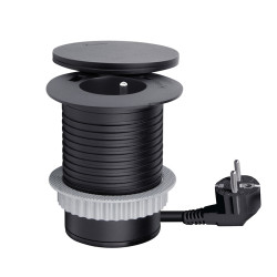 Solight vestavná zásuvka + USB A+C + Wireless 10W, otočné víčko, kabel 2m, černá