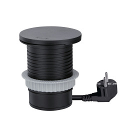 Solight vestavná zásuvka + USB A+C + Wireless 10W, otočné víčko, kabel 2m, černá