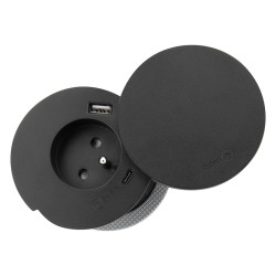 Solight vestavná zásuvka + USB A+C + Wireless 10W, otočné víčko, kabel 2m, černá