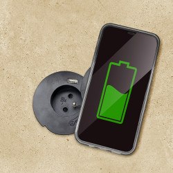 Solight vestavná zásuvka + USB A+C + Wireless 10W, otočné víčko, kabel 2m, černá