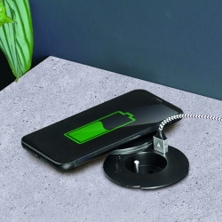 Solight vestavná zásuvka + USB A+C + Wireless 10W, otočné víčko, kabel 2m, černá