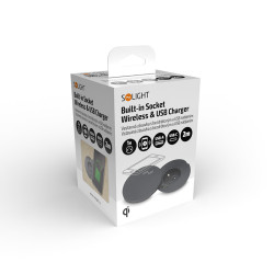 Solight vestavná zásuvka + USB A+C + Wireless 10W, otočné víčko, kabel 2m, černá