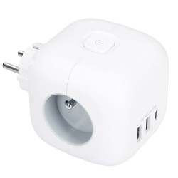 Solight rozbočka kostka, 3x 16A + USB A+C, bílá, vypínač