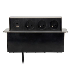 Solight 3z + USB A+C 20W PD výsuvný blok zásuvek, 2m, nerez ocel