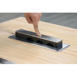 Solight 3z + USB A+C 20W PD výsuvný blok zásuvek, 2m, nerez ocel