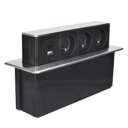 Solight 3z + USB A+C 20W PD výsuvný blok zásuvek, 2m, nerez ocel