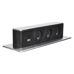 Solight 3z + USB A+C 20W PD výsuvný blok zásuvek, 2m, nerez ocel