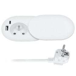 Solight 1z + USB A+C 20W PD vestavná zásuvka s posuvným víčkem, 2m, matná bílá