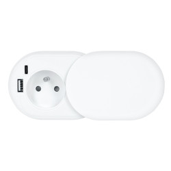 Solight 1z + USB A+C 20W PD vestavná zásuvka s posuvným víčkem, 2m, matná bílá