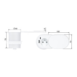 Solight 1z + USB A+C 20W PD vestavná zásuvka s posuvným víčkem, 2m, matná bílá